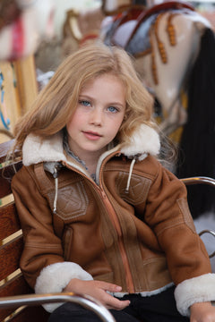 Children’s Brown Aviator Sheepskin Jacket with Hood unisex