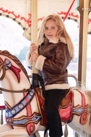 Children’s Brown Aviator Sheepskin Jacket with Hood unisex