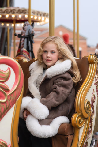 Luxurious Light Grey Sheepskin Coat for Girls – Below Knee Length