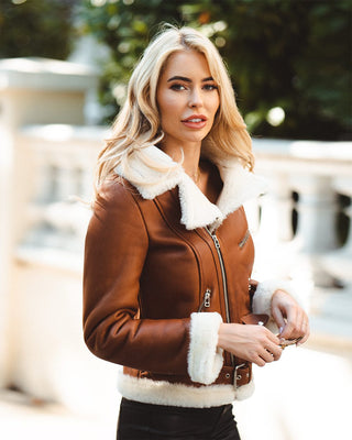 Chestnut aviator shearling jacket