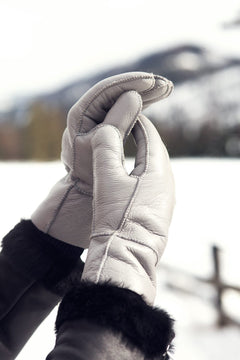 Grey sheepskin gloves