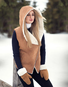 Chestnut hooded sheepskin Gilet