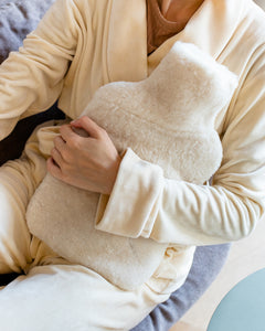 Sheepskin hot water bottle cover in cream